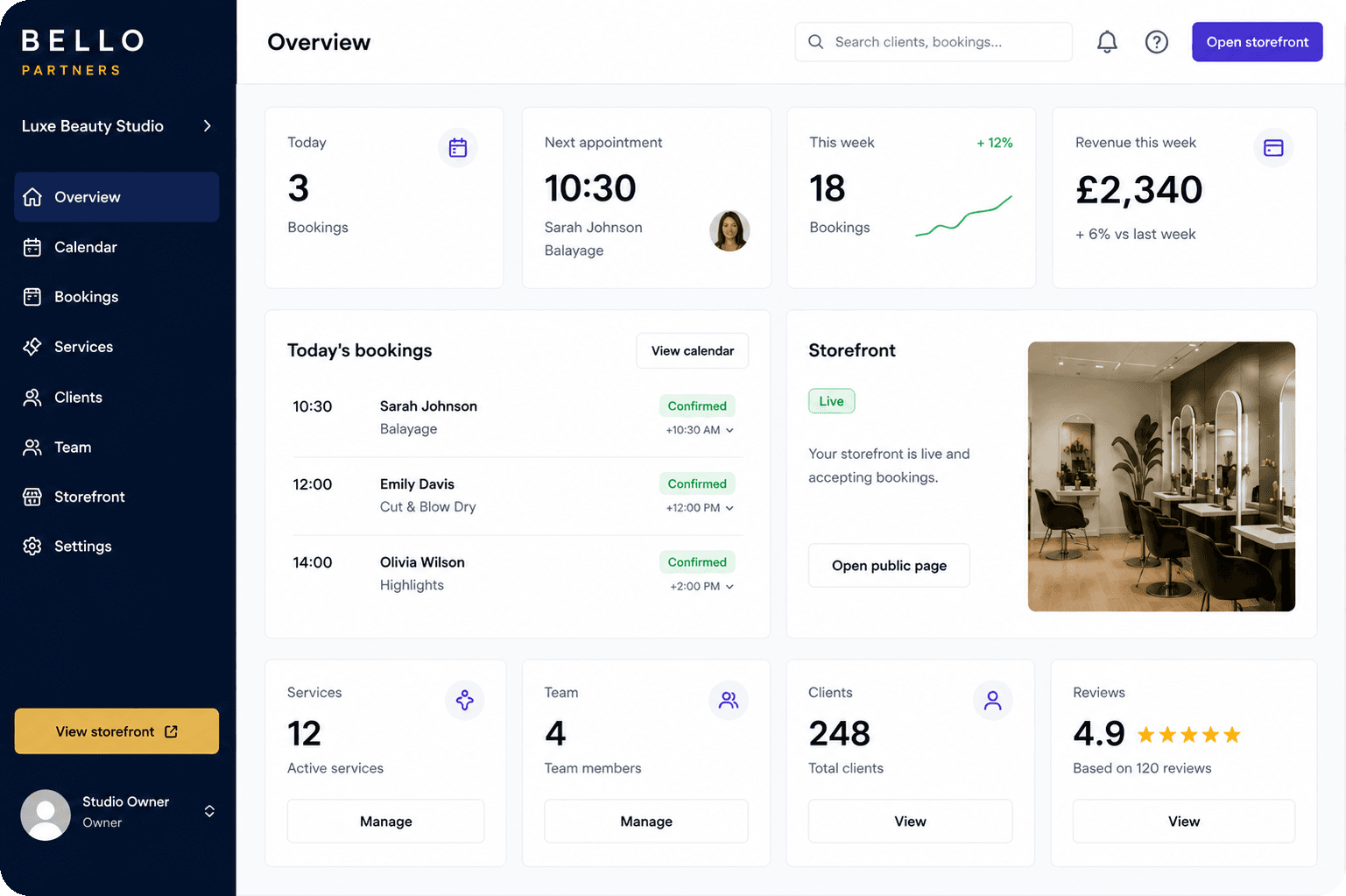 Bello Partners dashboard preview