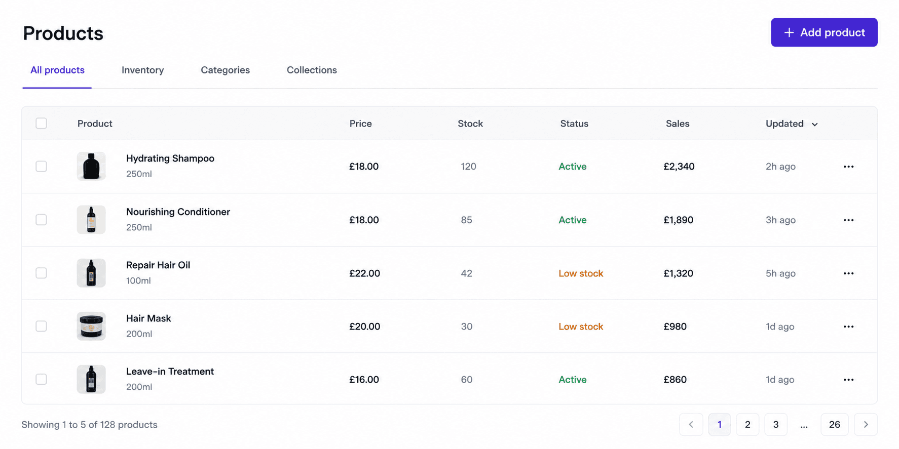 Bello vendor products dashboard preview